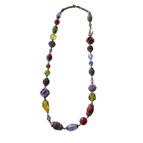 PJM Phoenix Jewelry Manufacturing Necklace Long Length Beaded Flowers Gold Tone - Picture 3 of 5